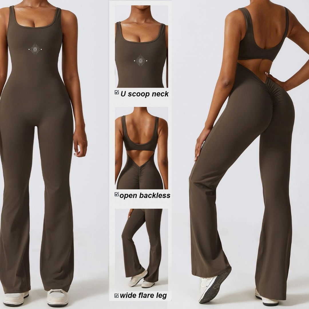 FlexFemme Active Jumpsuit with Bra Support and Open V-Back