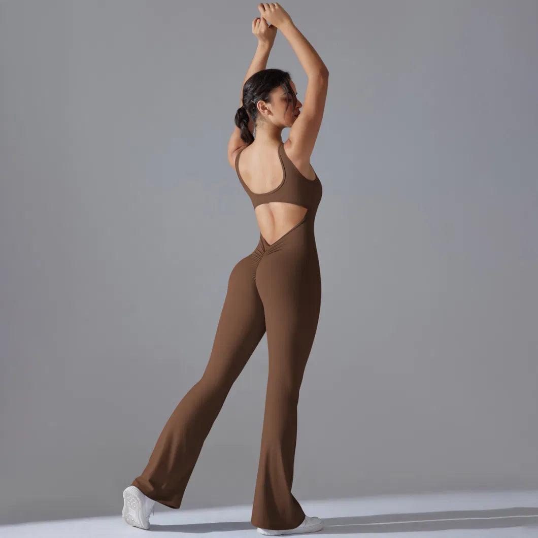 FlexFemme Active Jumpsuit with Bra Support and Open V-Back