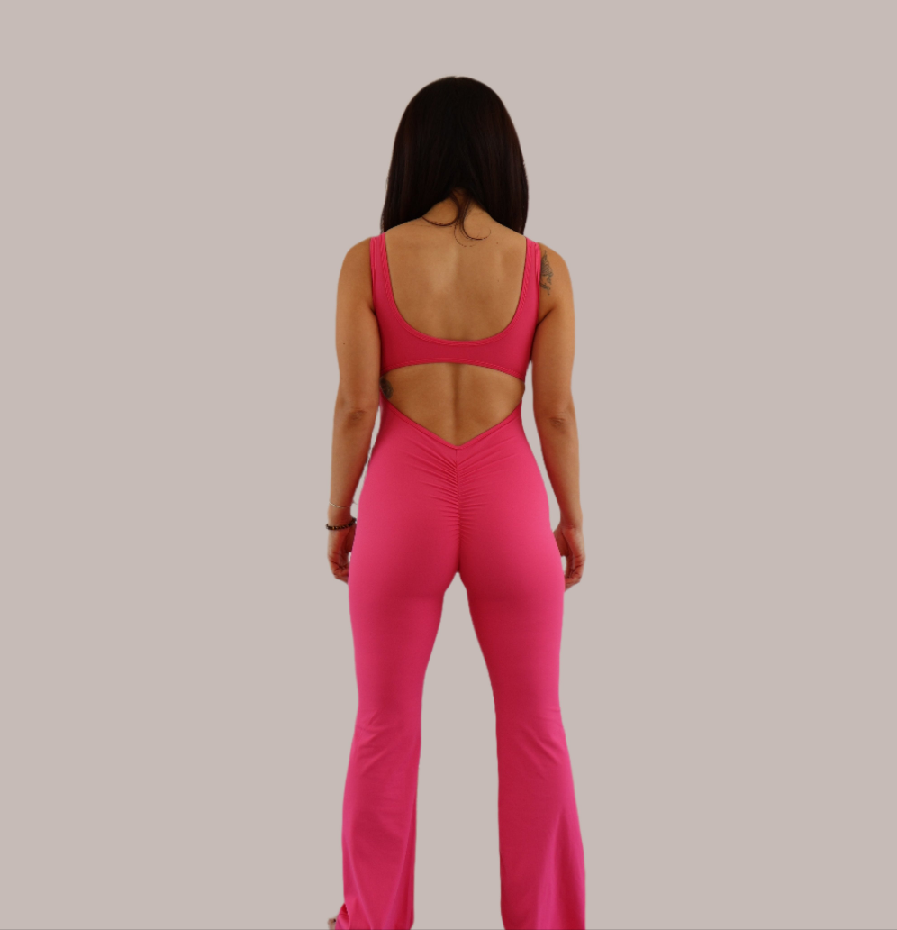 FlexFemme Active Jumpsuit with Bra Support and Open V-Back