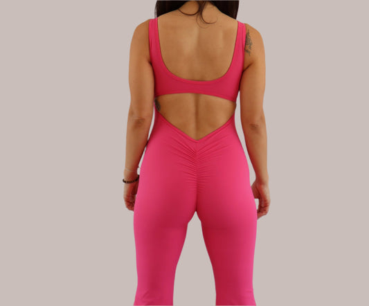 FlexFemme Active Jumpsuit with Bra Support and Open V-Back